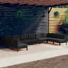 10-tlg. Garten-Lounge-Set mit Kissen Schwarz Kiefer Massivholz