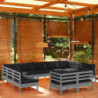 11-tlg. Garten-Lounge-Set mit Kissen Grau Kiefer Massivholz
