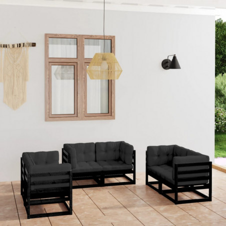 6-tlg. Garten-Lounge-Set mit Kissen Massivholz Kiefer