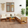 9-tlg. Garten-Lounge-Set mit Auflagen Creme Massivholz Akazie