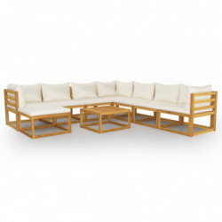 9-tlg. Garten-Lounge-Set mit Auflagen Creme Massivholz Akazie