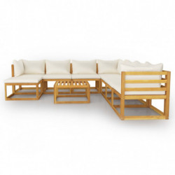 9-tlg. Garten-Lounge-Set mit Auflagen Creme Massivholz Akazie