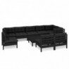 10-tlg. Garten-Lounge-Set mit Kissen Schwarz Massivholz Kiefer