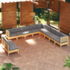 11-tlg. Garten-Lounge-Set mit Grauen Kissen Massivholz Kiefer