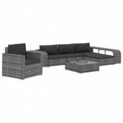 8-tlg. Garten-Lounge-Set Peet mit Auflagen Poly Rattan Grau