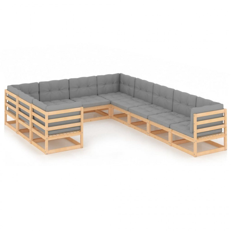 10-tlg. Garten-Lounge-Set mit Kissen Kiefer Massivholz