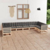 10-tlg. Garten-Lounge-Set mit Kissen Kiefer Massivholz