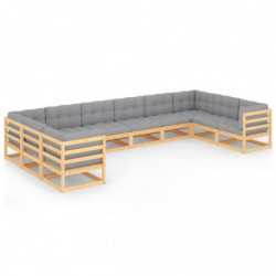 10-tlg. Garten-Lounge-Set mit Kissen Kiefer Massivholz