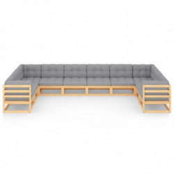 10-tlg. Garten-Lounge-Set mit Kissen Kiefer Massivholz