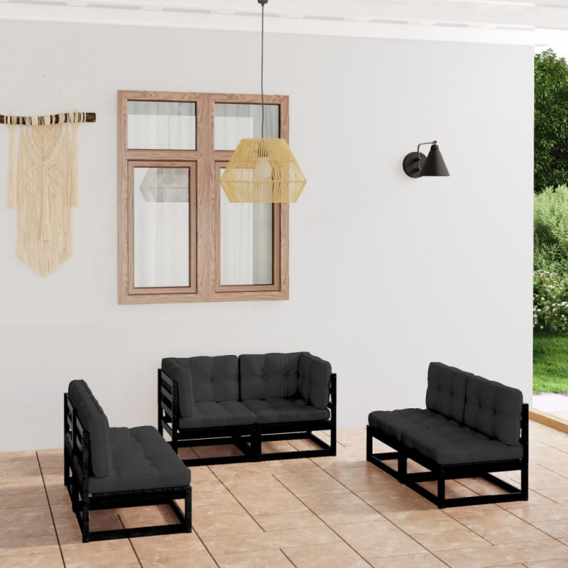 6-tlg. Garten-Lounge-Set mit Kissen Kiefer Massivholz