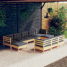 10-tlg. Garten-Lounge-Set mit Grauen Kissen Kiefer Massivholz