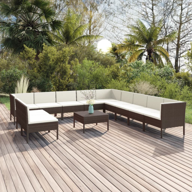 12-tlg. Garten-Lounge-Set mit Auflagen Poly Rattan Braun