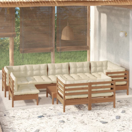 10-tlg. Garten-Lounge-Set mit Kissen Honigbraun Kiefernholz