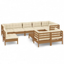 10-tlg. Garten-Lounge-Set mit Kissen Honigbraun Kiefernholz