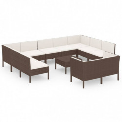 12-tlg. Garten-Lounge-Set mit Auflagen Poly Rattan Braun