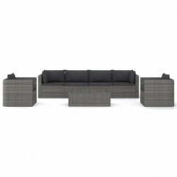 7-tlg. Garten-Lounge-Set mit Kissen Poly Rattan Grau