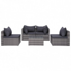 7-tlg. Garten-Lounge-Set mit Kissen Poly Rattan Grau