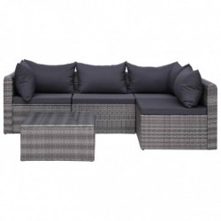 7-tlg. Garten-Lounge-Set mit Kissen Poly Rattan Grau