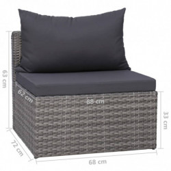 7-tlg. Garten-Lounge-Set mit Kissen Poly Rattan Grau