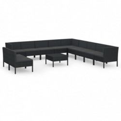 12-tlg. Garten-Lounge-Set mit Auflagen Poly Rattan Schwarz