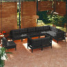 10-tlg. Garten-Lounge-Set mit Kissen Schwarz Massivholz Kiefer