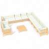 12-tlg. Garten-Lounge-Set mit Creme Kissen Massivholz Kiefer