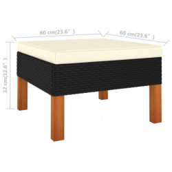 10-tlg. Garten-Lounge-Set Poly Rattan Eukalyptusholz Schwarz