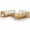 9-tlg. Garten-Lounge-Set mit Auflagen Creme Massivholz Akazie