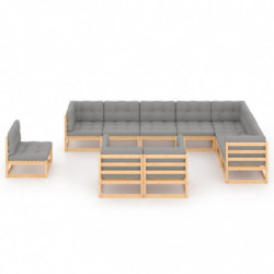 10-tlg. Garten-Lounge-Set mit Kissen Massivholz Kiefer