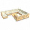 12-tlg. Garten-Lounge-Set mit Creme Kissen Kiefernholz