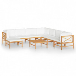 9-tlg. Garten-Lounge-Set mit Creme Kissen Massivholz Teak