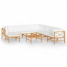 9-tlg. Garten-Lounge-Set mit Creme Kissen Massivholz Teak