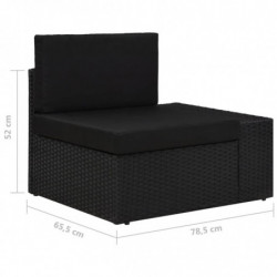 9-tlg. Garten-Lounge-Set mit Kissen Schwarz Poly Rattan