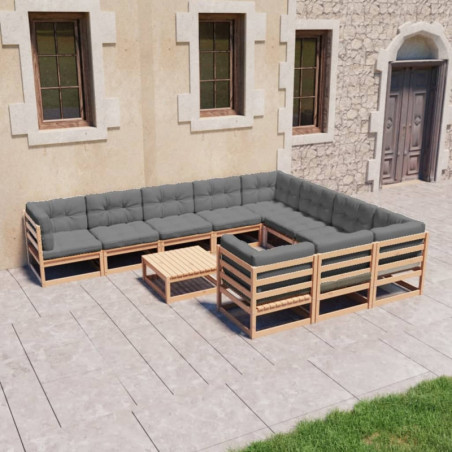 11-tlg. Garten-Lounge-Set Anakin mit Kissen Kiefer Massivholz