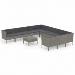 12-tlg. Garten-Lounge-Set mit Auflagen Poly Rattan Grau