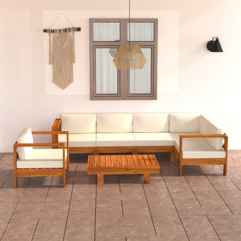 7-tlg. Garten-Lounge-Set Nellie mit Creme Auflagen Massivholz Akazie