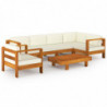 7-tlg. Garten-Lounge-Set Nellie mit Creme Auflagen Massivholz Akazie