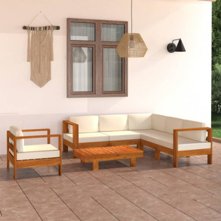 7-tlg. Garten-Lounge-Set Nelly mit Creme Auflagen Massivholz Akazie