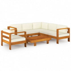 7-tlg. Garten-Lounge-Set Nelly mit Creme Auflagen Massivholz Akazie