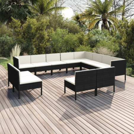 12-tlg. Garten-Lounge-Set mit Auflagen Poly Rattan Schwarz