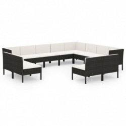 12-tlg. Garten-Lounge-Set mit Auflagen Poly Rattan Schwarz