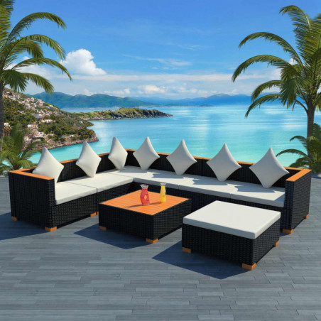 8-tlg. Garten-Lounge-Set Penelope mit Auflagen Poly Rattan Schwarz