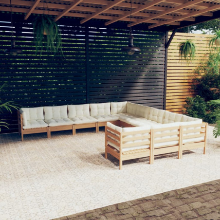 11-tlg. Garten-Lounge-Set mit Kissen Honigbraun Kiefernholz