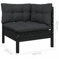 11-tlg. Garten-Lounge-Set mit Kissen Schwarz Kiefer Massivholz