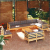 11-tlg. Garten-Lounge-Set mit Grauen Kissen Kiefer Massivholz