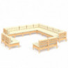 13-tlg. Garten-Lounge-Set mit Creme Kissen Massivholz Kiefer