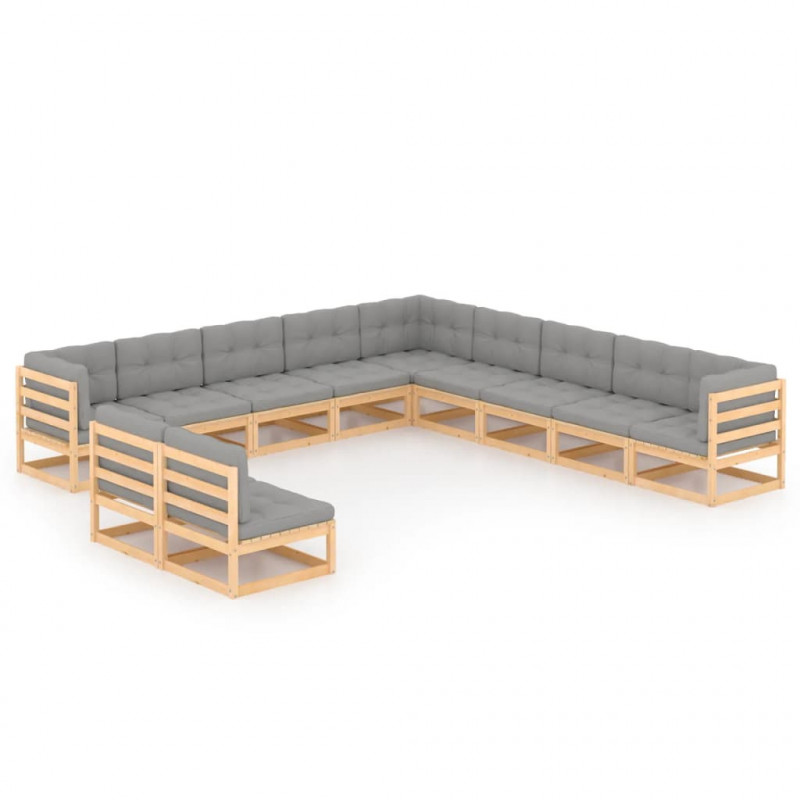 11-tlg. Garten-Lounge-Set Andre mit Kissen Kiefer Massivholz