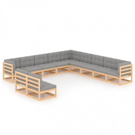 11-tlg. Garten-Lounge-Set Andre mit Kissen Kiefer Massivholz