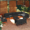 11-tlg. Garten-Lounge-Set mit Kissen Schwarz Massivholz Kiefer