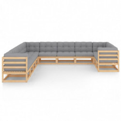 11-tlg. Garten-Lounge-Set Andriane mit Kissen Kiefer Massivholz